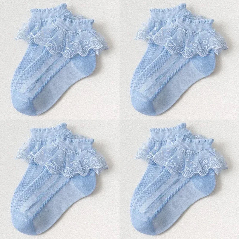 Breathable Cotton Socks with Ruffle Lace