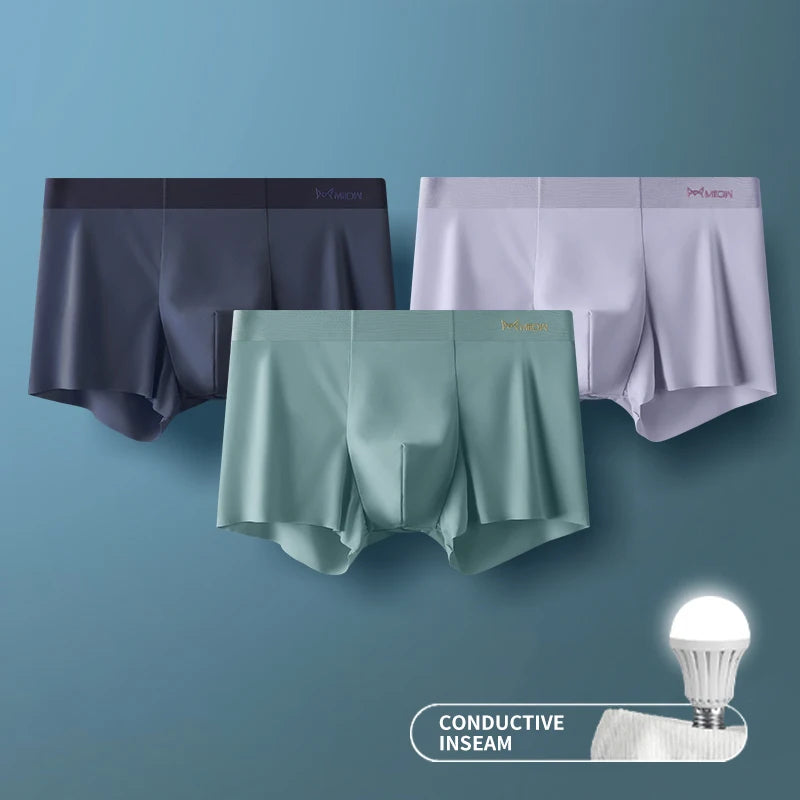 3Pcs Ice Silk Seamless Men Underwear Boxer Shorts Trunk