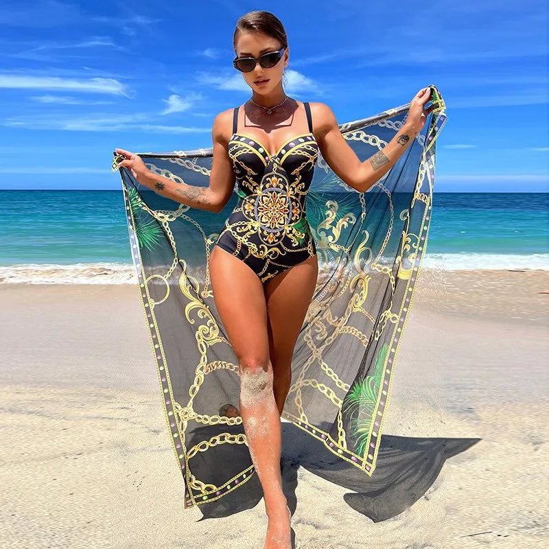 Two Piece Women Swimsuit Floral Bikini Push Up Set Strappy Bandage