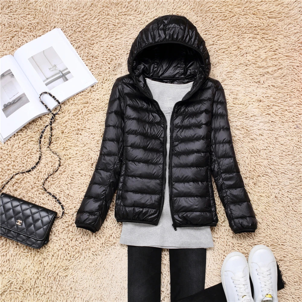 Women Ultra Lightweight Travel Packable Hooded Down Coats Plus Size 5XL 6XL 7XL