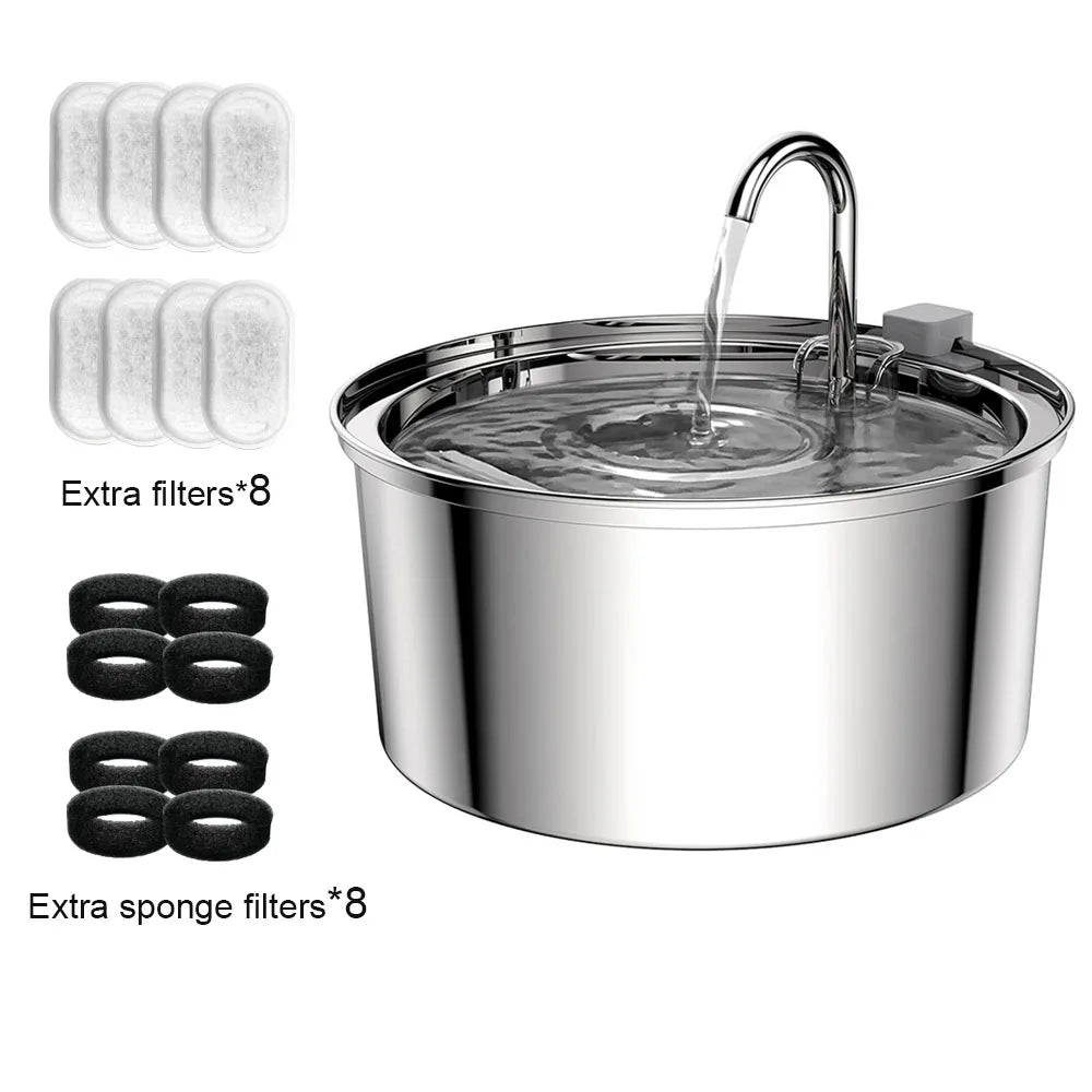 7L Large Capacity Stainless Steel Cat Water Fountain Dog Pet Automatic Water Feeder