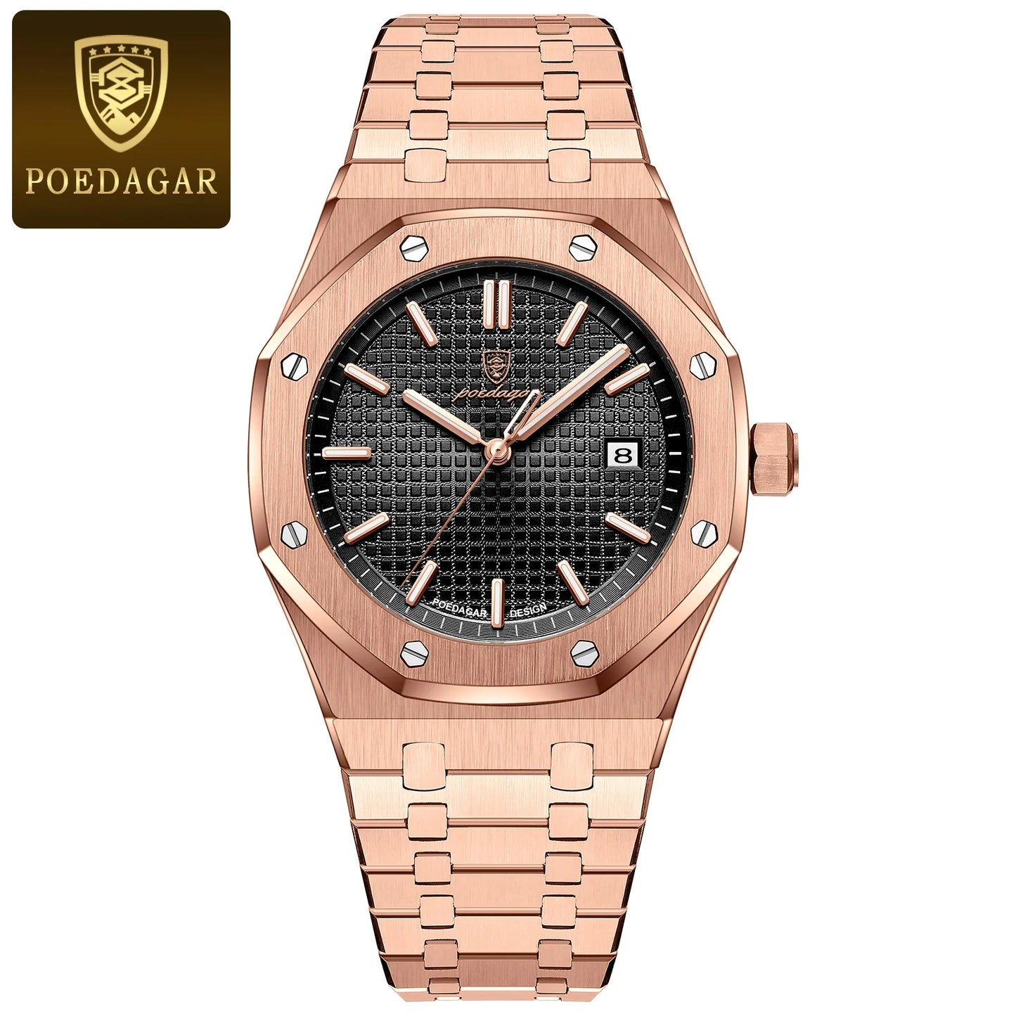 POEDAGAR Luxury Business Man Wristwatch Waterproof Luminous Stainless Steel Fashion Quartz