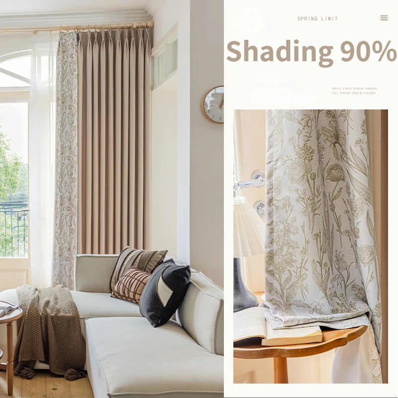 French Pastoral Style Blackout Curtains Light Luxury Bedroom Minimalist Living Room Bay Window Drapes 100% Polyester Home Balcony