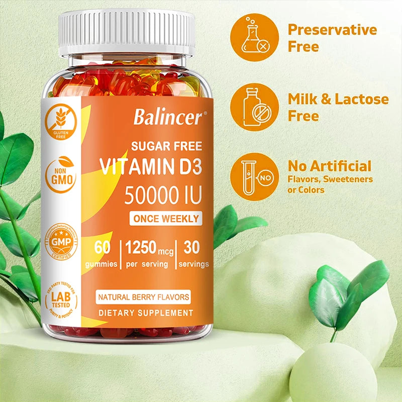 Sugar Free Vitamin D3 Gummies - Supports Mood, Immune System, Energy, Bone, Heart and Joints, Promotes Red Blood Cell Production