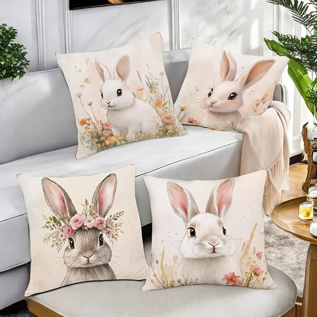 Easter Bunny Cushion Printed Pillow Covers Zipper for Living Room Sofa Bedroom Decor