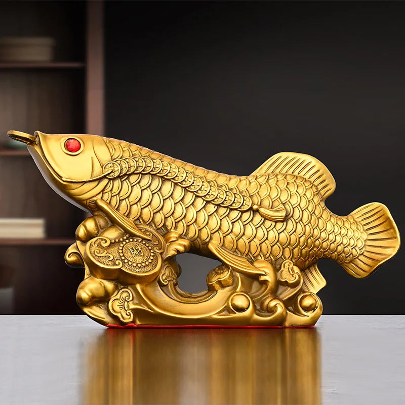 Solid Brass Fish Ornament Wealth Home Office Decor