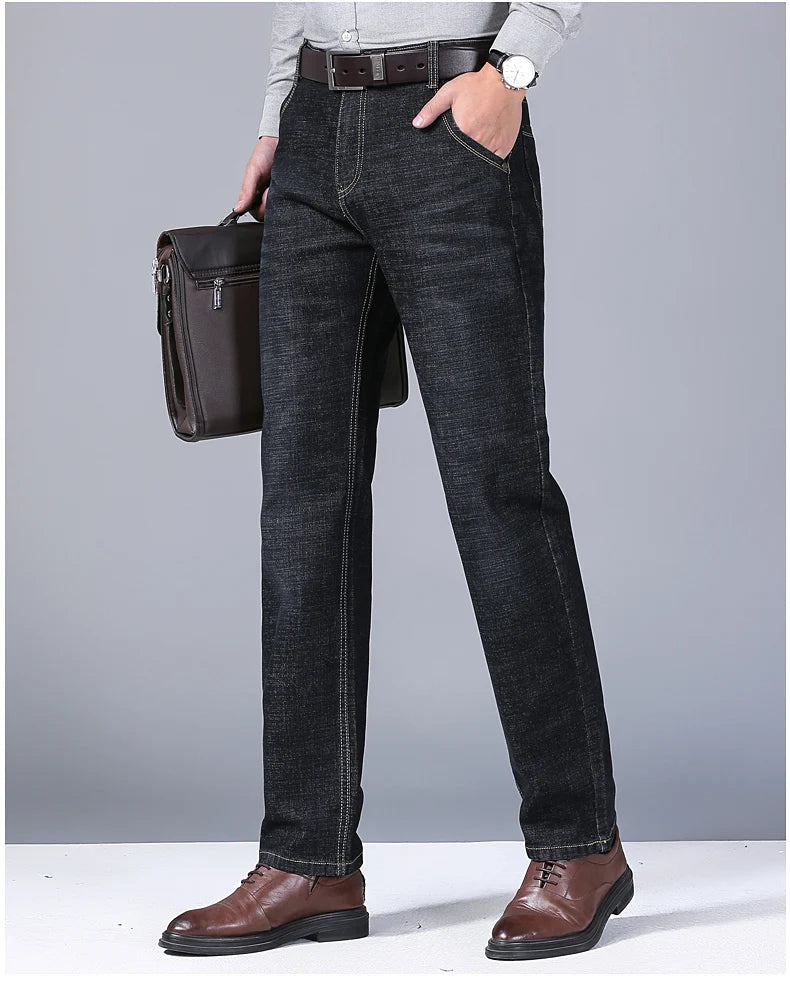 Men Light Luxury Stretch Slim Fit Comfortable Soft Pants Straight Casual Denim Trousers