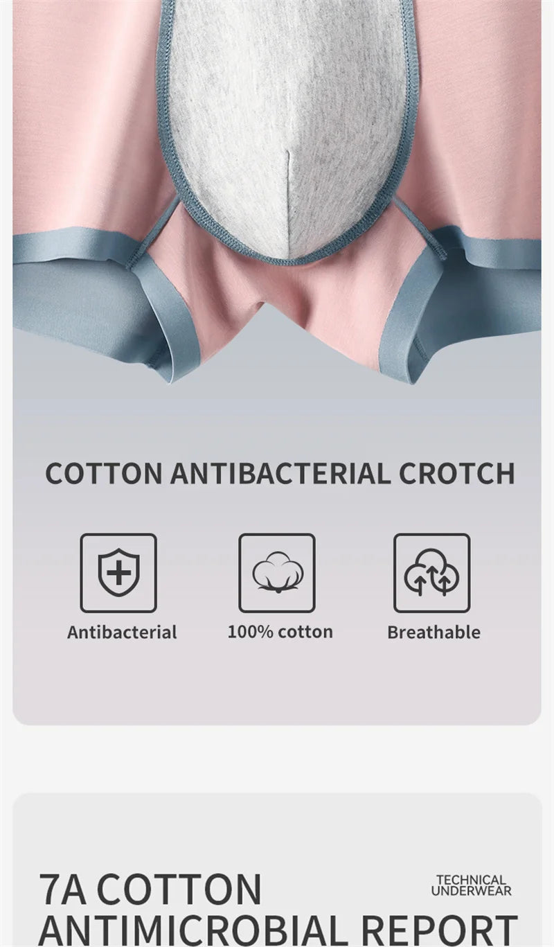 3Pcs 100% Cotton Silk Crotch Men's Antibacterial Boxers