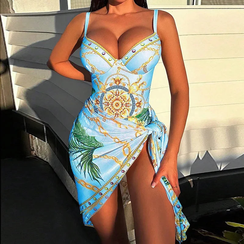 Women 2 Piece Bikini Set Push Up Floral Printed Bikinis Strappy Bandage Brazilian Swimwear Bathing Suit