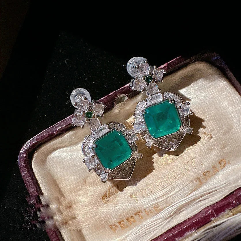 Women Colombian caviar emerald green necklace, earring bracelet zircon plated 18K gold