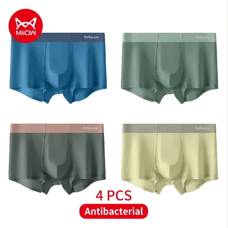 4Pcs Traceless Breathable Silky Antibacterial Men Boxers Trunks