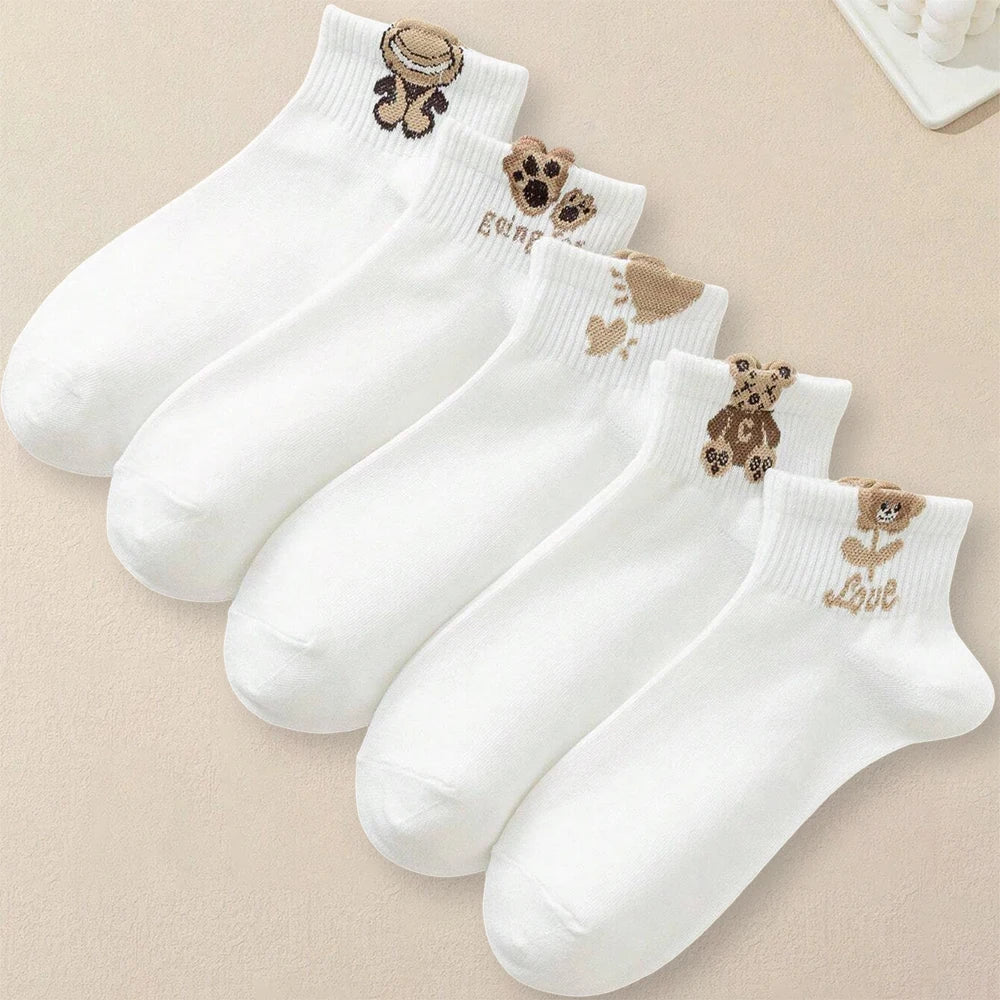 5/10/20 Pairs Women Cartoon Teddy Bear Ankle Socks