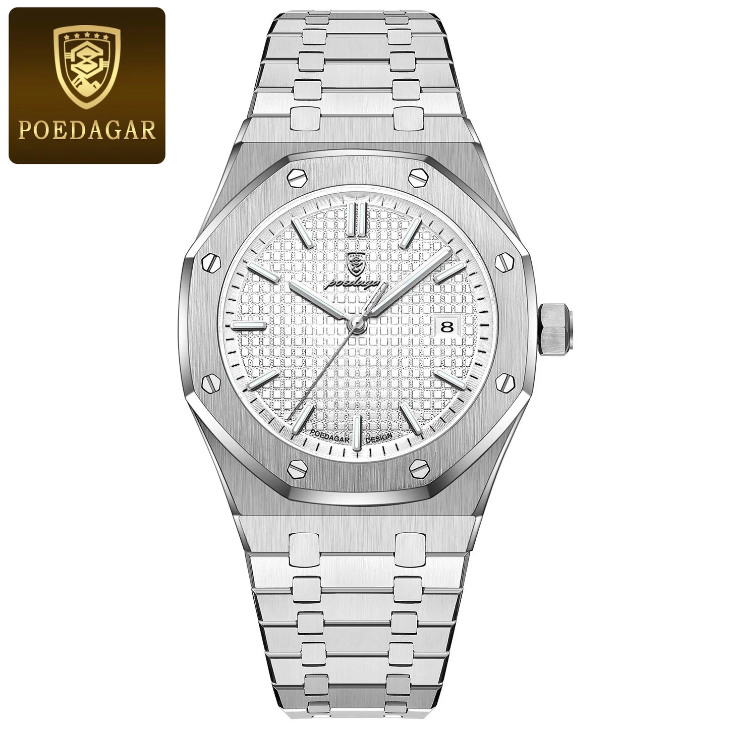 POEDAGAR Luxury Business Man Wristwatch Waterproof Luminous Stainless Steel Fashion Quartz