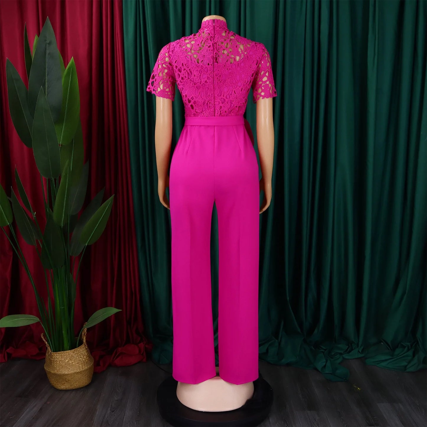 Elegant Jumpsuits & Rompers for Women O Neck Short Sleeve Sashes Lace