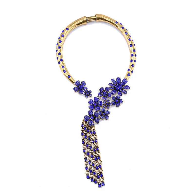 Baroque Open Choker Necklace Women Layered Crystal Tassel Large Collar Necklace Jewelry