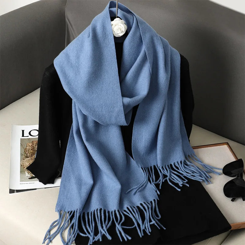 Color Solid Women Winter Scarf Warm Thicken Cashmere Shawl