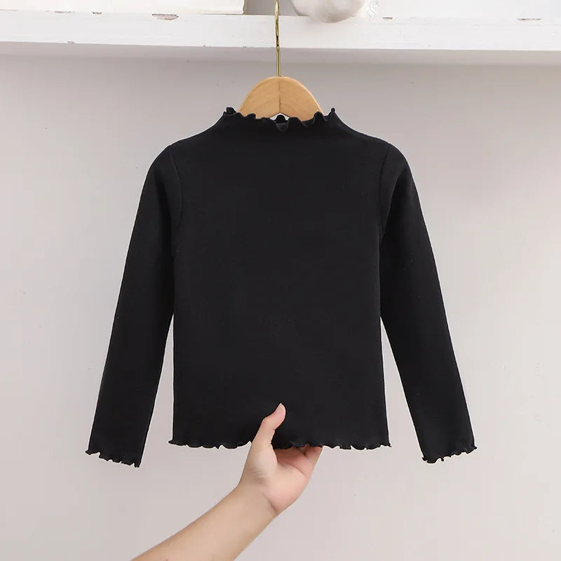 Girl Solid Color Long Sleeved T-shirt