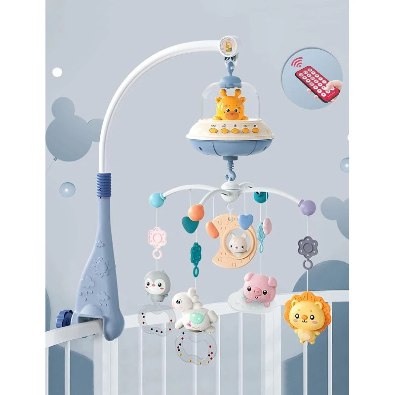 Newborn Baby Crib Musical Mobile with Lights Music Projection for Infants Remote Control Crib Toy