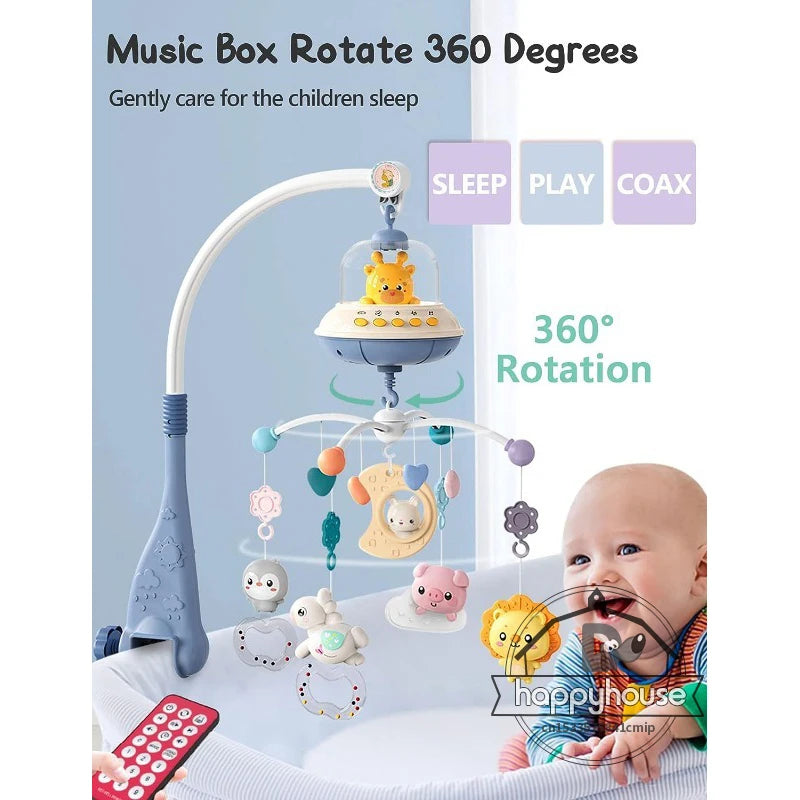 Newborn Baby Crib Musical Mobile with Lights Music Projection for Infants Remote Control Crib Toy