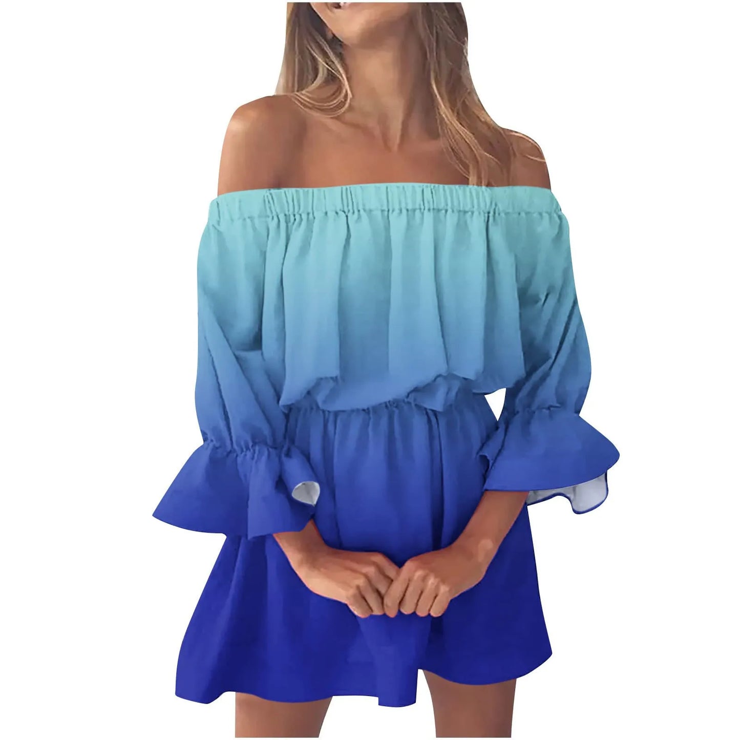 Elegant Summer Print Off Shoulder Dress for Women
