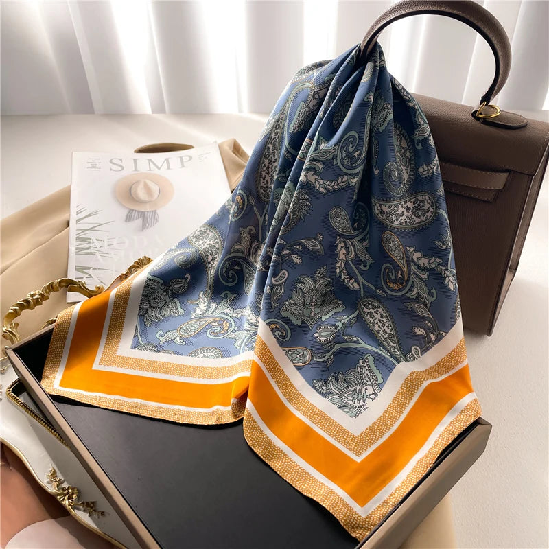 Silk Satin Headkerchief for Women Luxury Design Neck Tie Scarf Female Hair Hand Wrist Foulard Shawl Hijab Bandana