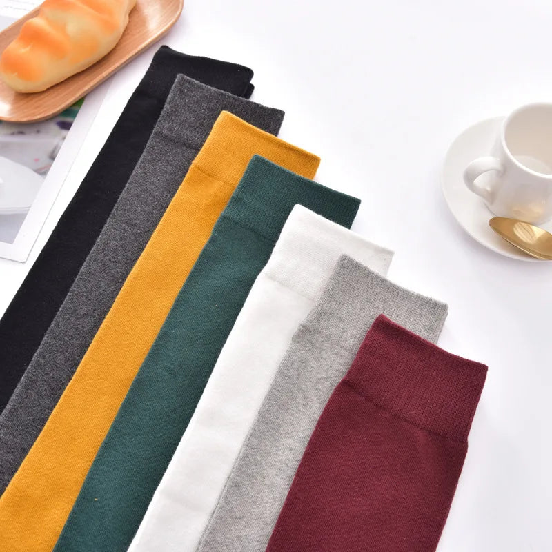Women Cotton Knee High Solid Color Socks