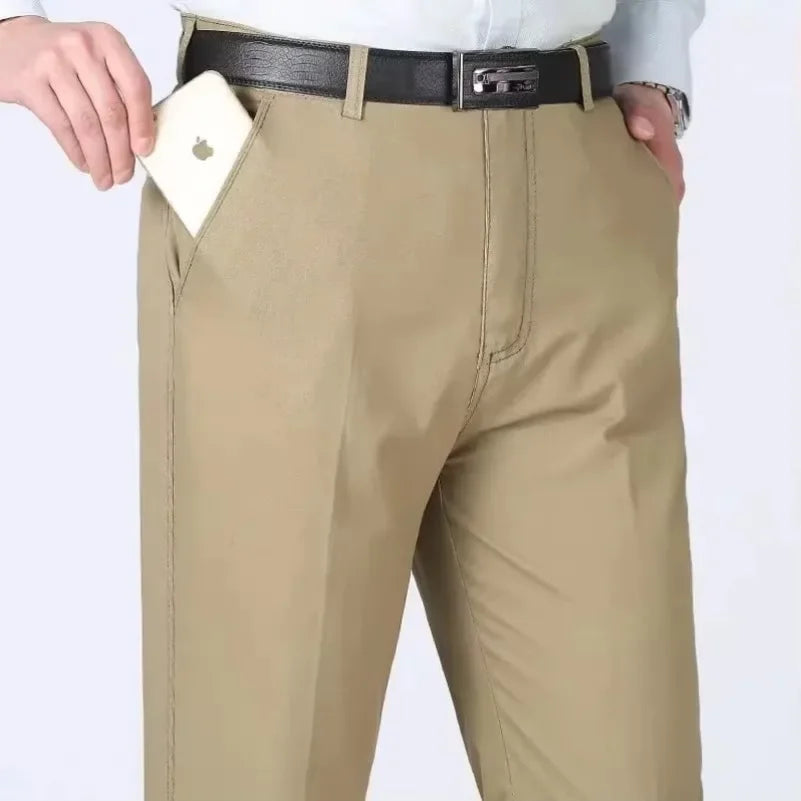 Summer Thin Cotton Men's Pants High Waist Straight Loose