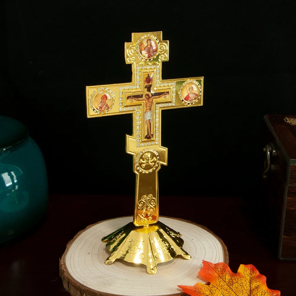 Orthodox Church Cross Gold Planting With Stand Decoration