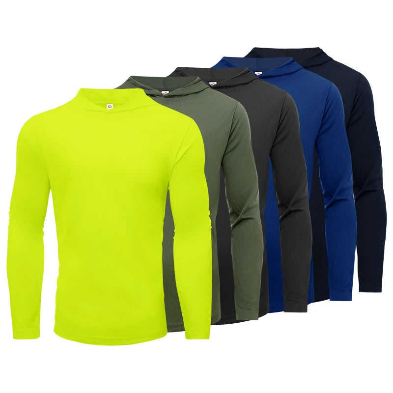 Men's sports long sleeved T-shirt solid color breathable for running and fitness 5 piece set