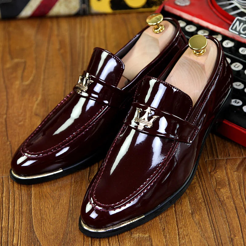 Italian Social Leather Loafers Slip-on Pointed Toe Shoes for Men