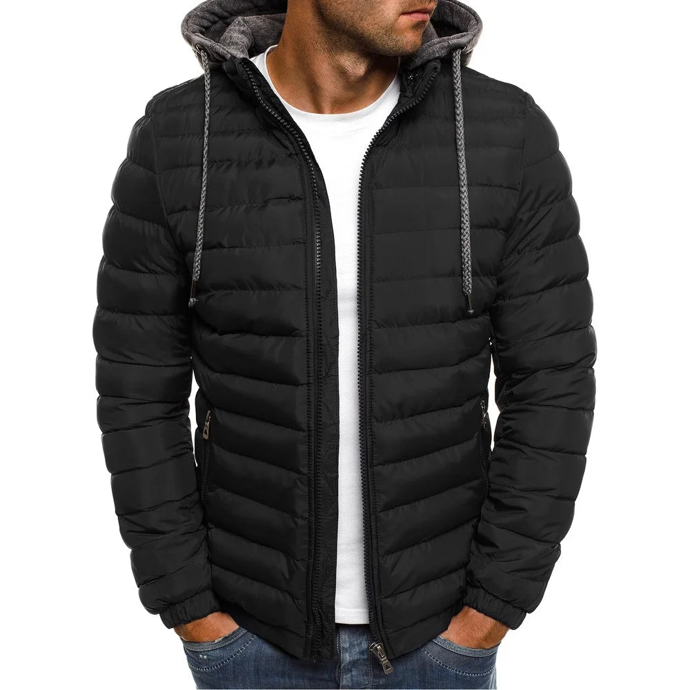 Men's Parkas Solid Hooded Cotton Coat Jacket Warm Autumn Winter