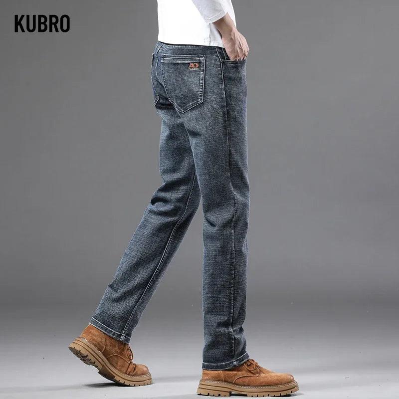 Spring Fashion Men's Light Blue Slim Jeans Stylish Business Casual Stretch Fabric Denim Pants Classic All Match Trousers