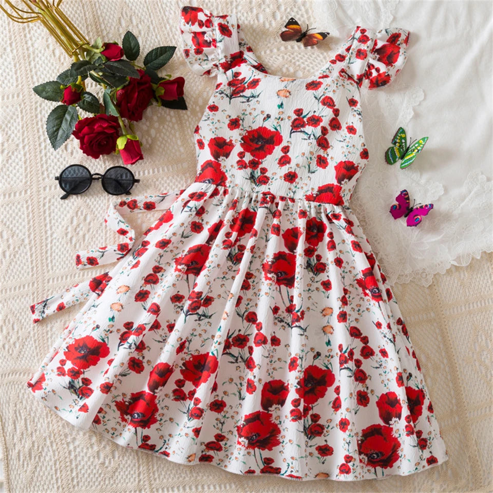 Beach Party Colorful Floral Print Backless Elegant Girl Party Dress