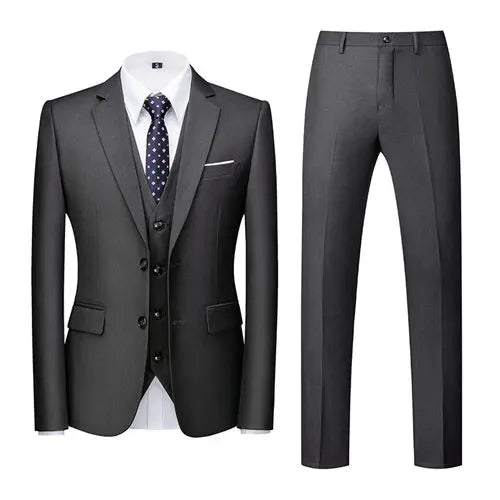 Men's 3 Piece Suit, Jacket Vest Trousers, Slim Fit Blazer Waistcoat Pants