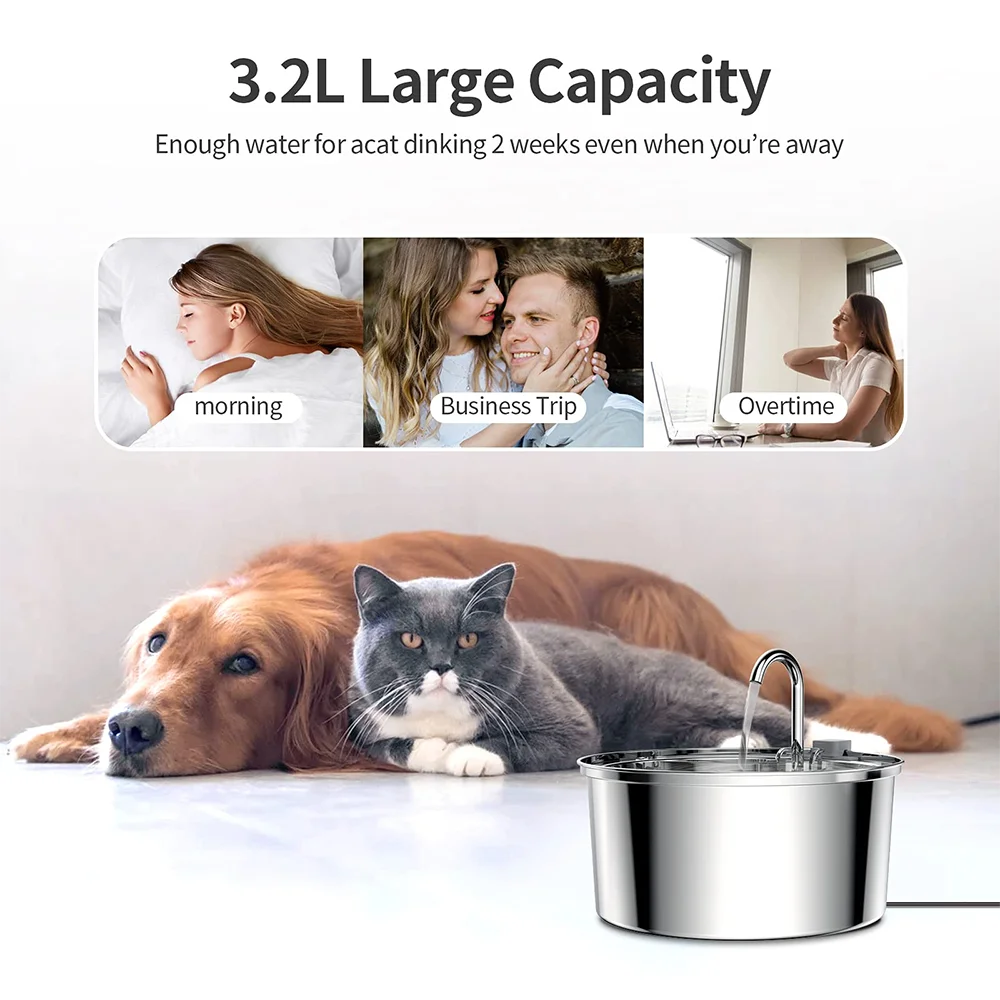 7L Large Capacity Stainless Steel Cat Water Fountain Dog Pet Automatic Water Feeder