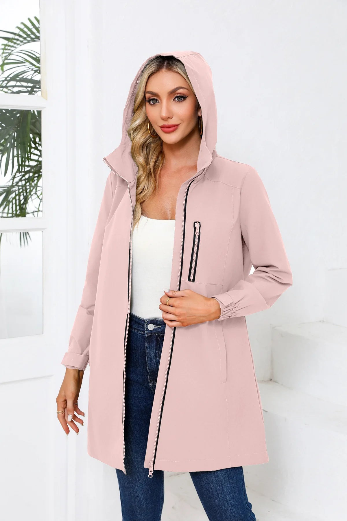 Spring Women's Hooded Long Jacket, Size S-3XL