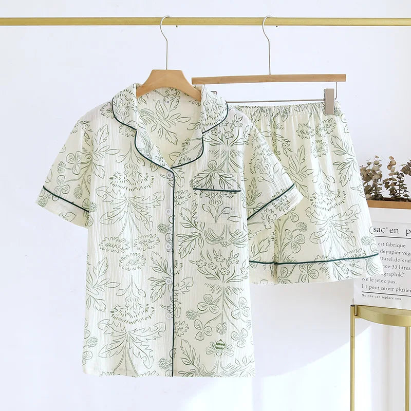 Women heart shape cotton short sleeve pajamas set