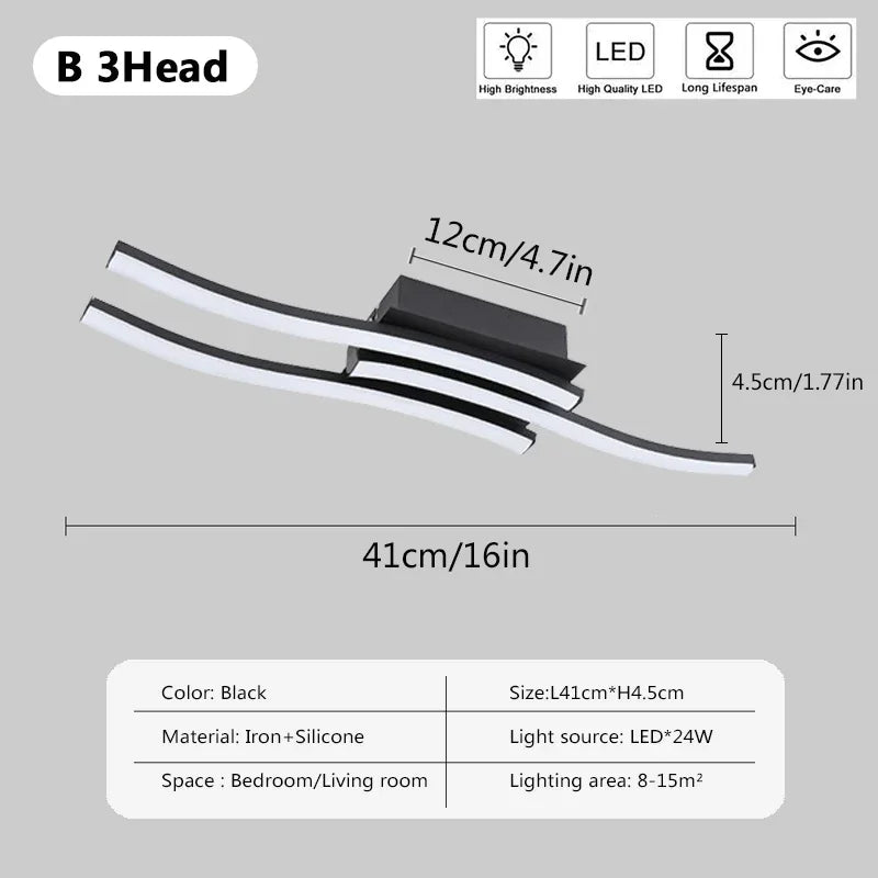 Modern LED Indoor Ceiling Light Long Wave Lamp Home Decoration