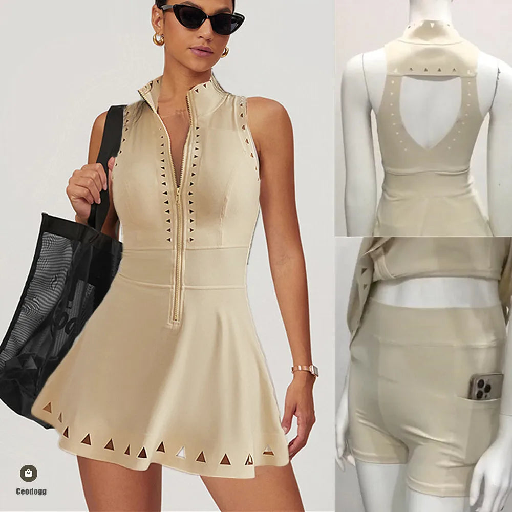 2PCS Yoga Fitness Tennis Golf Skirt Dress Women Workout Suit