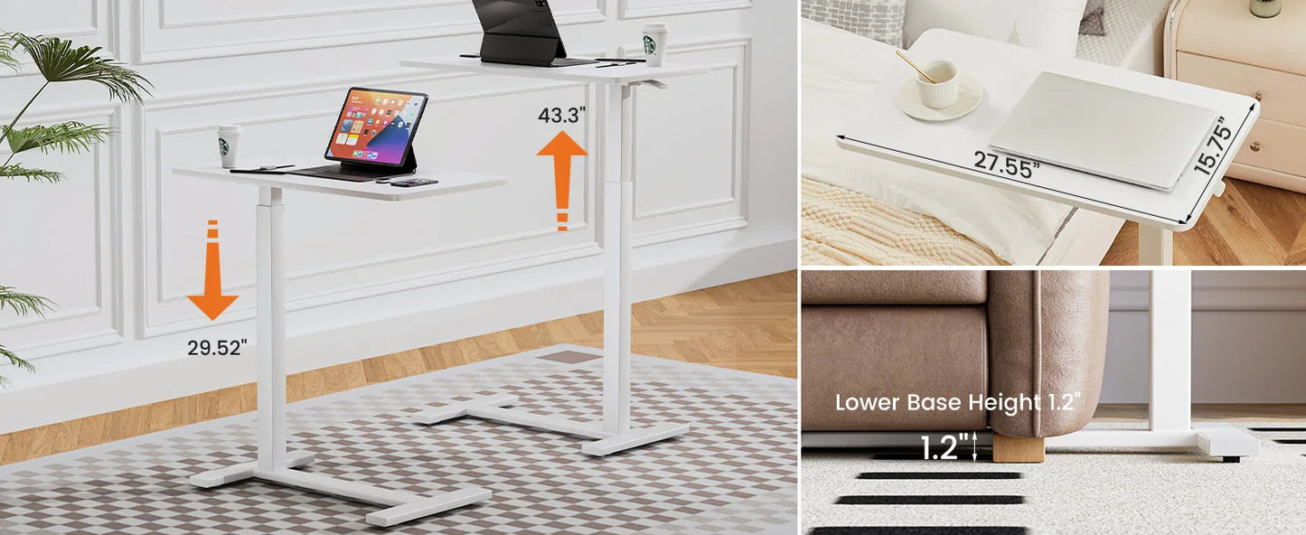 Mobile Standing Desk Table with Hidden Wheels Adjustable Height