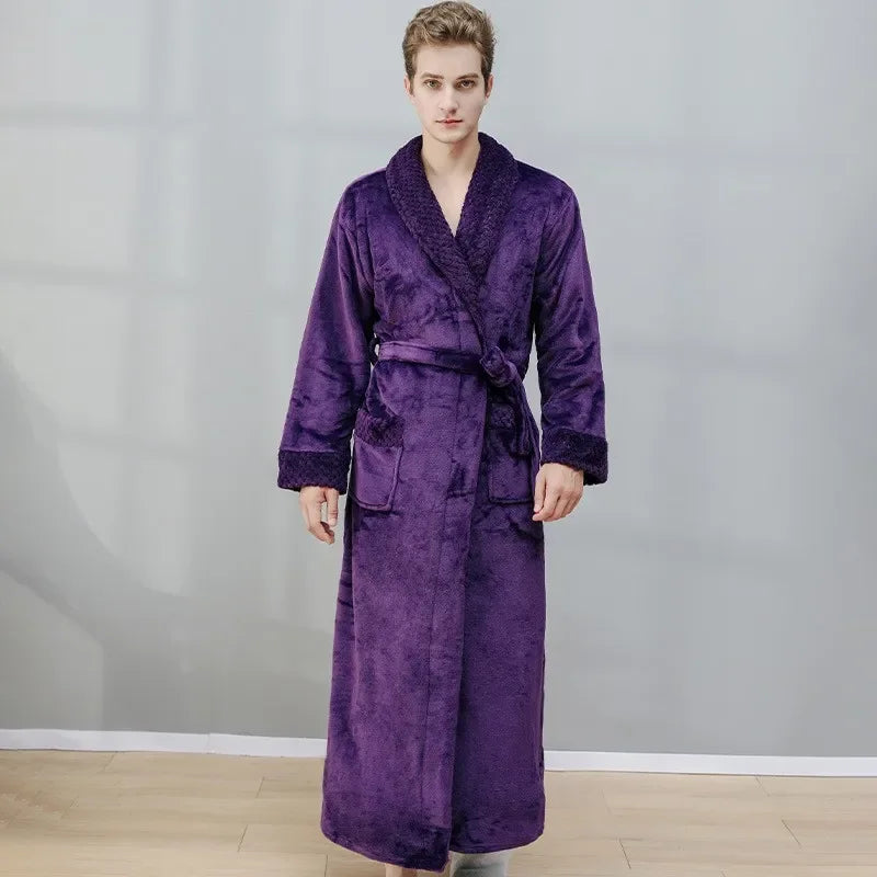 Unisex Autumn/Winter Warm Long Coral Velvet Thick Couple Bath Bathrobes