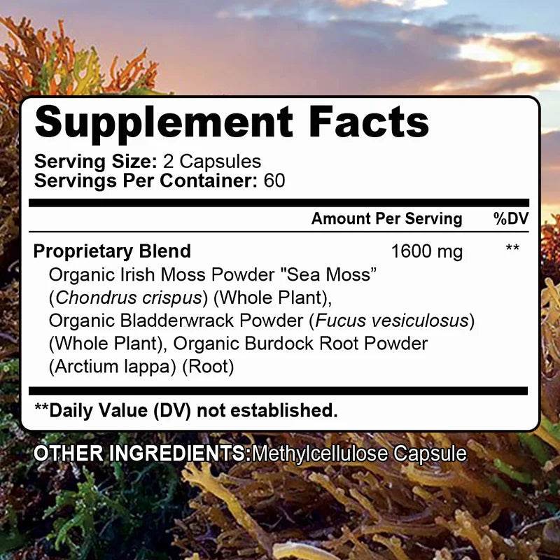 Irish Sea Moss Extract, 1600 Mg, Immune Health, Skin Support, Joints, Detox, Cleansing, Dietary Supplement
