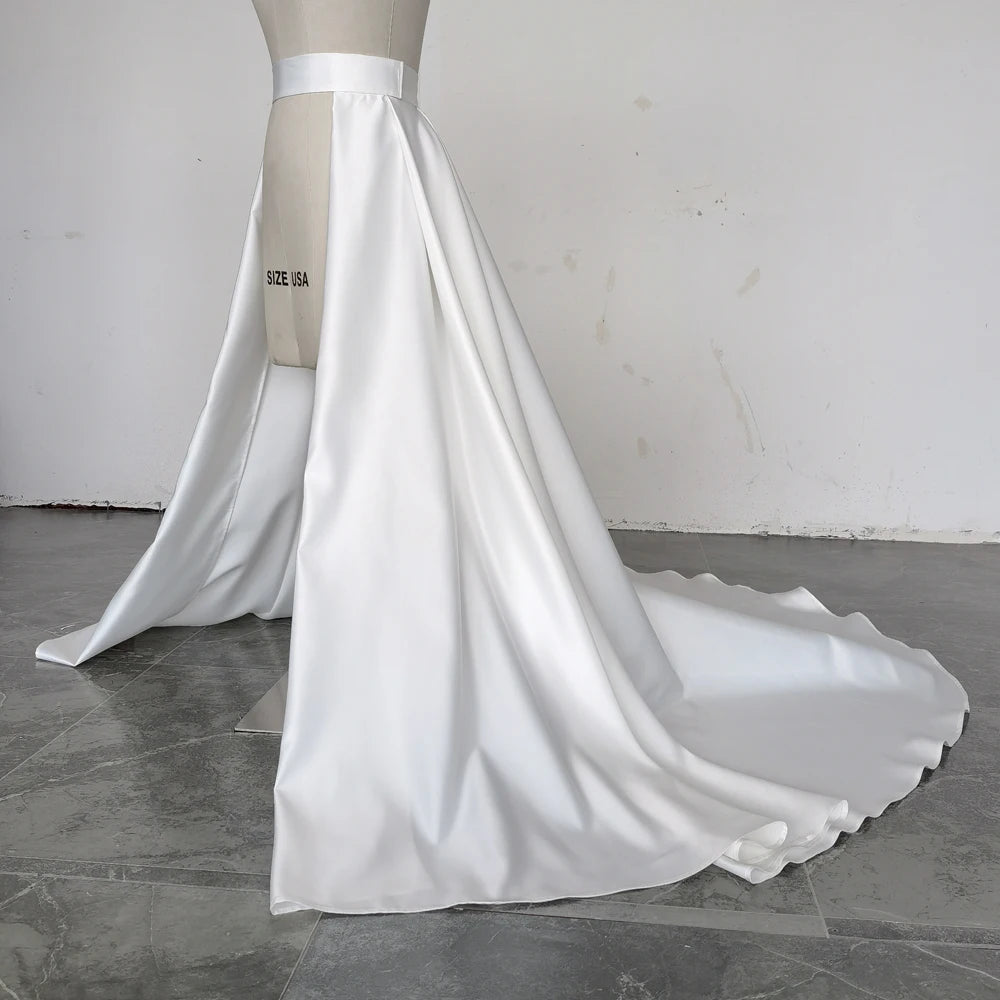 Satin Bridal Detachable Long Train Wedding Removable Skirt for Dresses