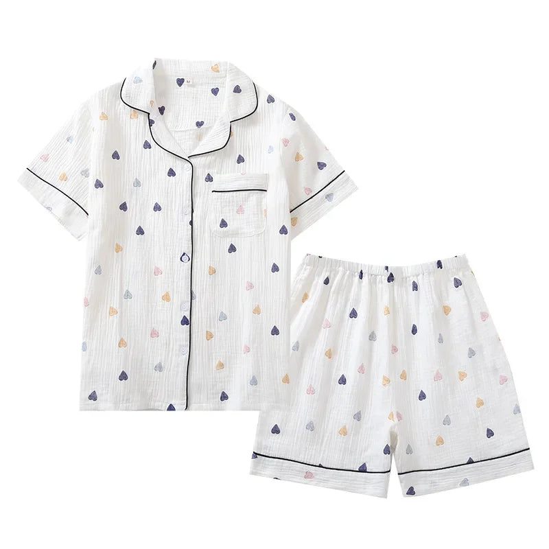 Women heart shape cotton short sleeve pajamas set