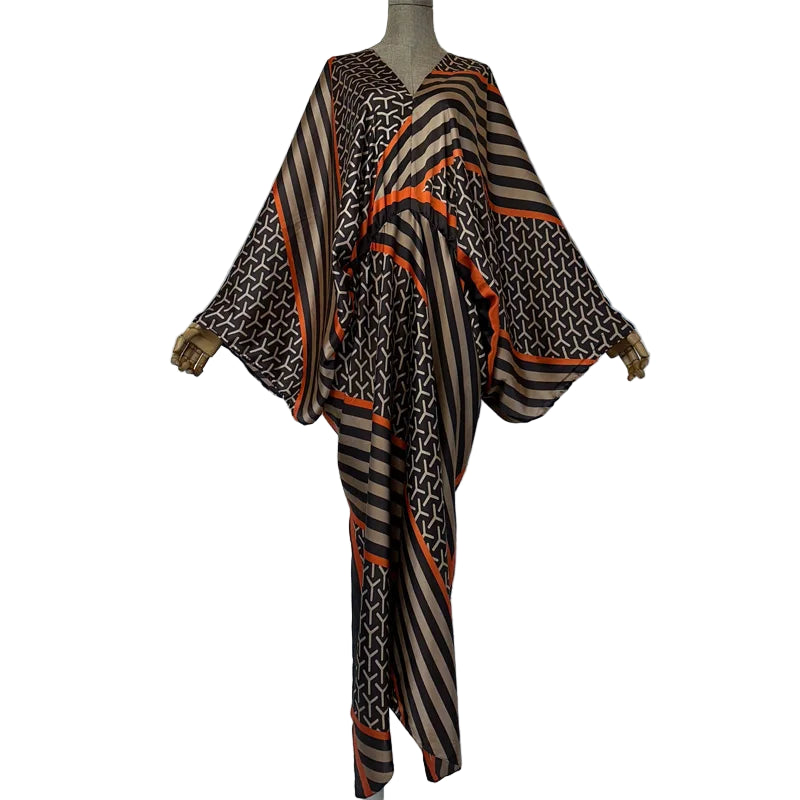 Sexy Silk Long Maxi Robe Women V-neck Bohemian Dress
