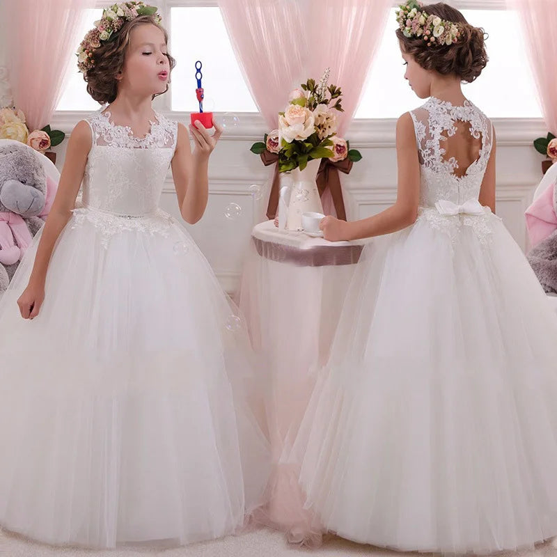 Flower Girl Dress for Wedding or Communion See Through Beaded Puffy