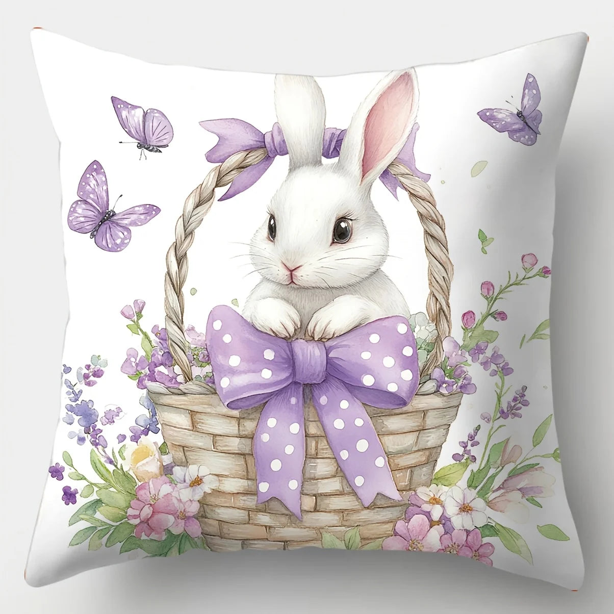 Easter Theme Bunny Printed Pillow Covers w Zipper Closure for Living Room Sofa Bedroom Decor