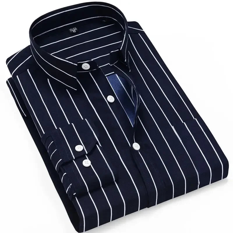 Men's Casual Shirt Long Sleeved Cotton Comfortable Breathable Plaid Striped