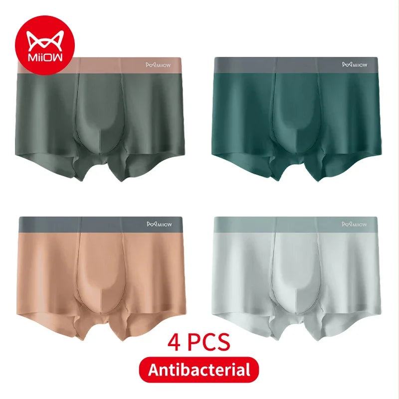 4Pcs Traceless Breathable Silky Antibacterial Men Boxers Trunks