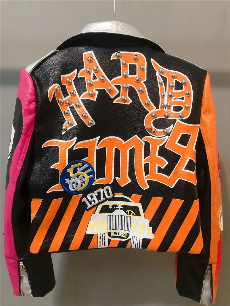 Women and Men Unisex PU Leather Jacket S-3XL